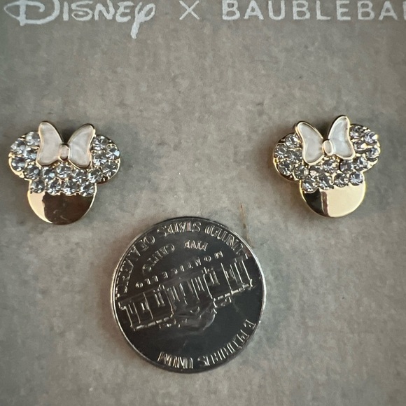 Disney X Baublebar Minnie Mouse Earrings Gold Rhinestone Mouse Ears Bow New - Picture 3 of 6